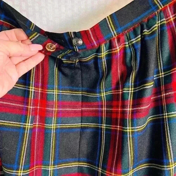 Lands End Tartan Plaid Midi Skirt Petite 12 100% Wool Red & Green - Picture 5 of 6
